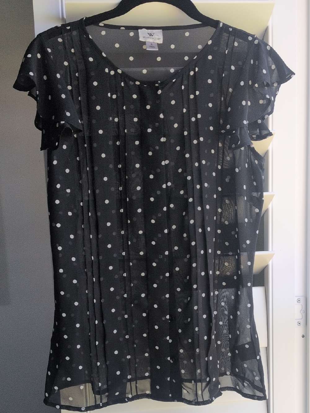 W by Worth Black Polka Dot Ruffle Sleeve Blouse